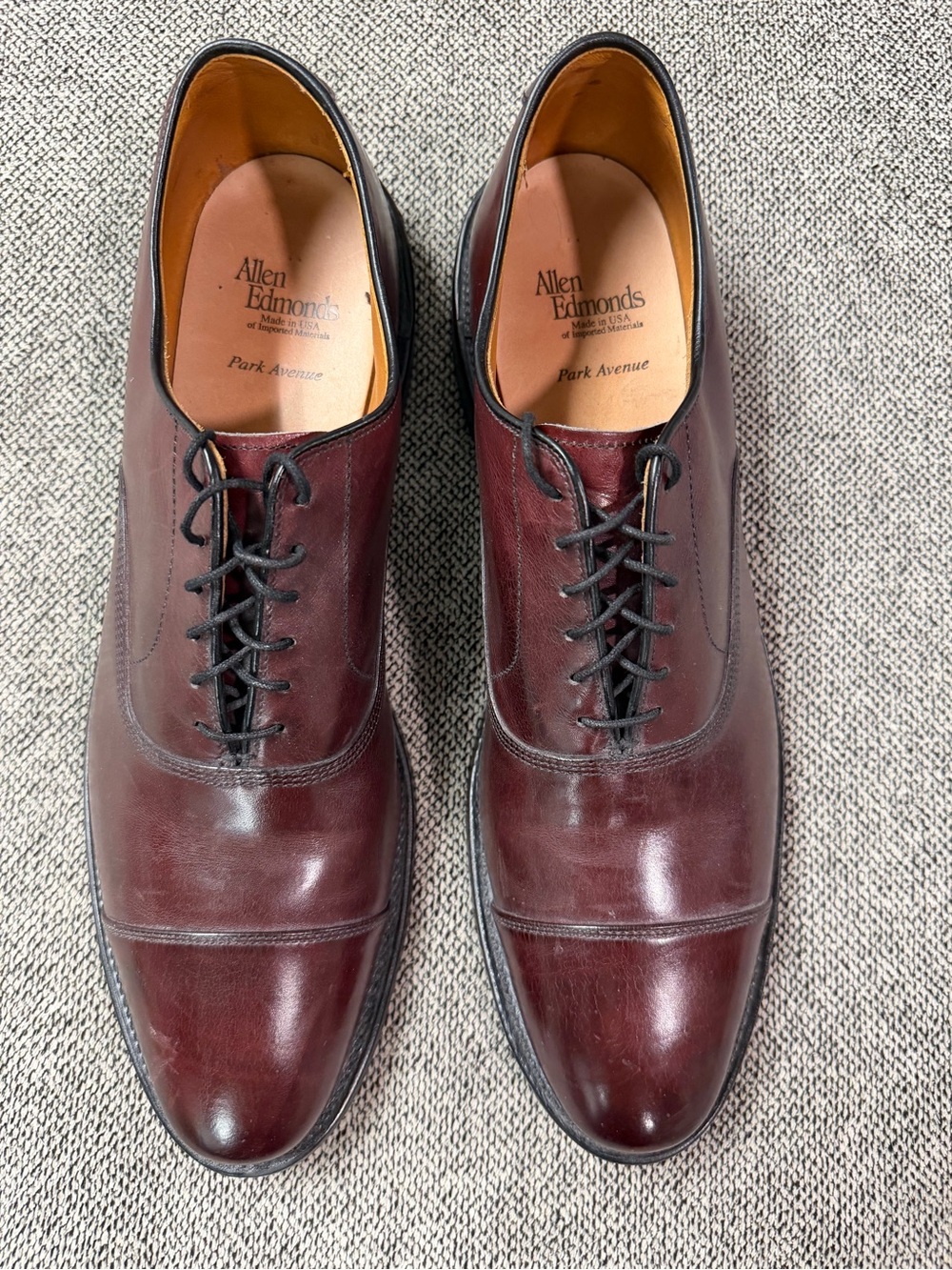 Allen Edmonds Park Avenue Oxford Shoes Mens 13 AA Merlot Burgundy Cap Toe